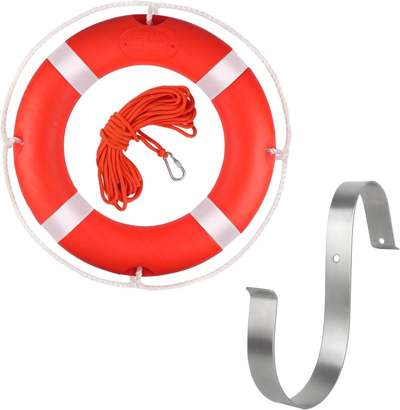 BALAVA Life Ring 23"/28" Boat Safety Throw Buoy With Reflective Tape & Grab Lines - Orange for Boats, Includes Water Floating Saving Rope and Bracket - Image 1